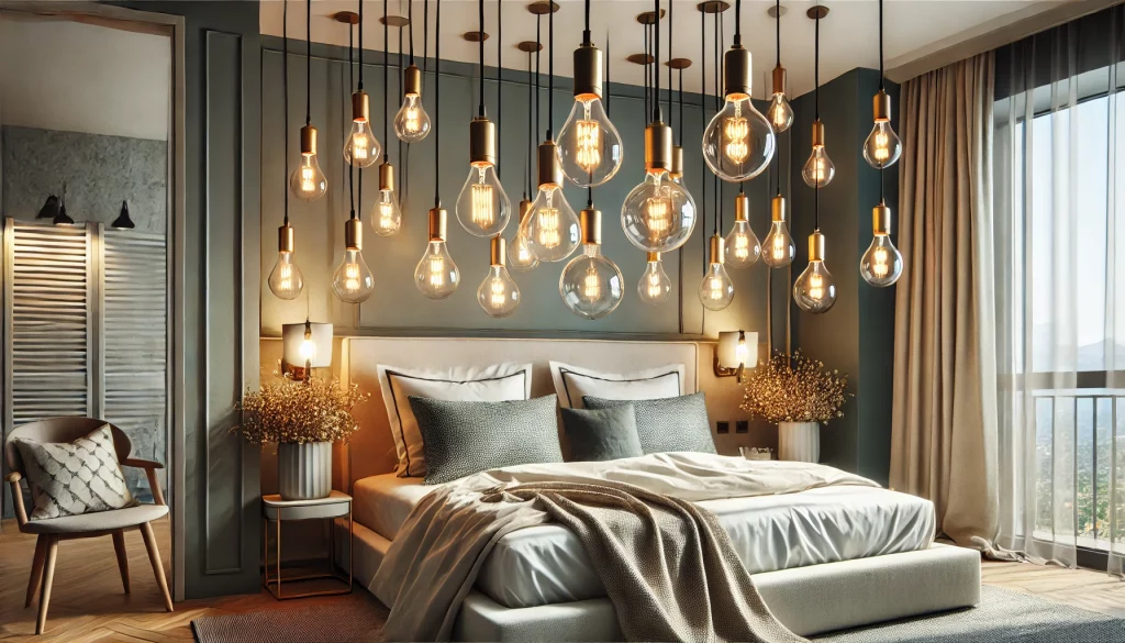 Bedroom With Hanging Bulbs Ideas - 05