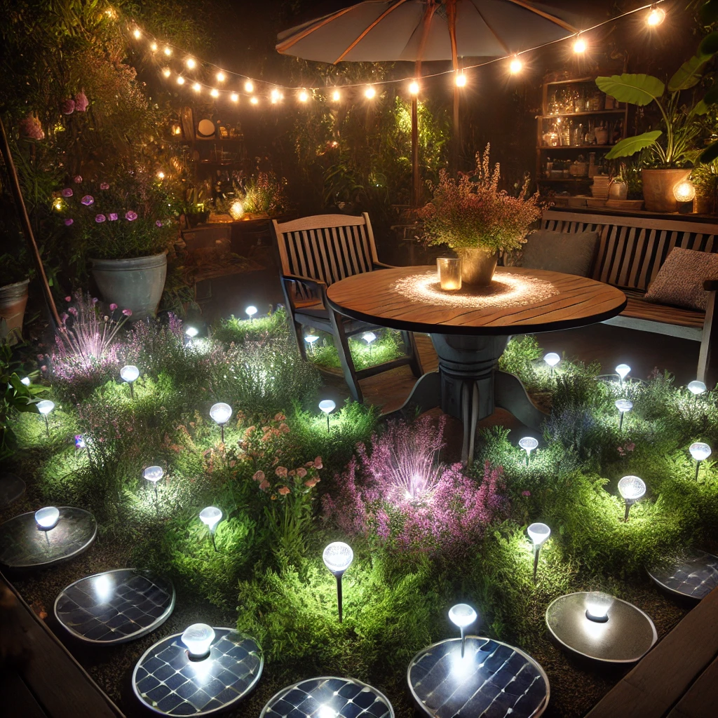 Magical Nighttime Ambiance Blending Under-Table and Solar Lighting for a Perfect Garden Escape - 04