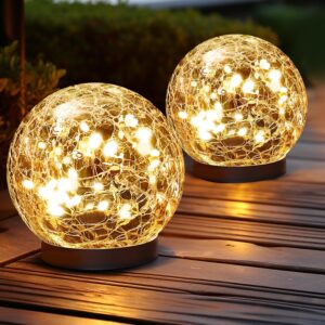 Outdoor Solar Globe Lights With Cracked Glass Orbs 1