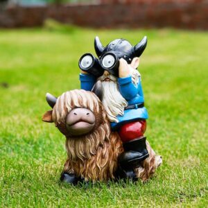 Rustic Garden Gnome Statue With Highland Cow Design 1